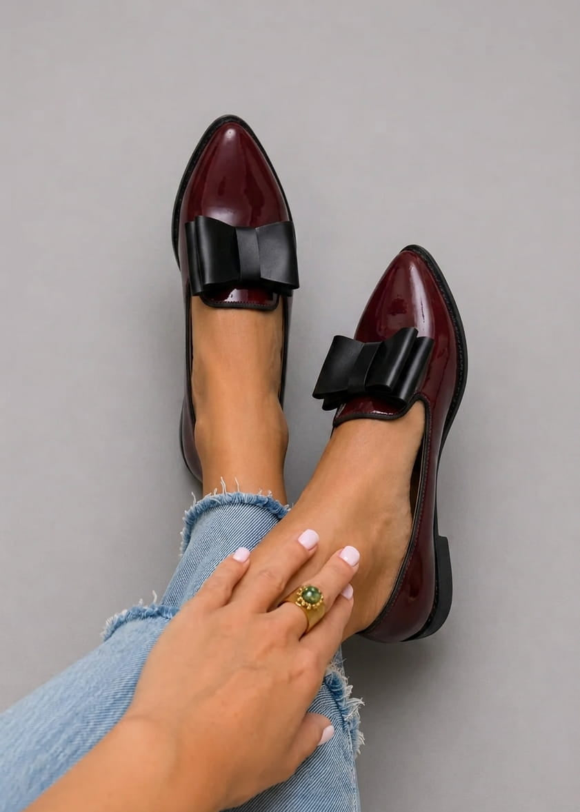 Sabrina | Patent Loafers with Contrast Bow