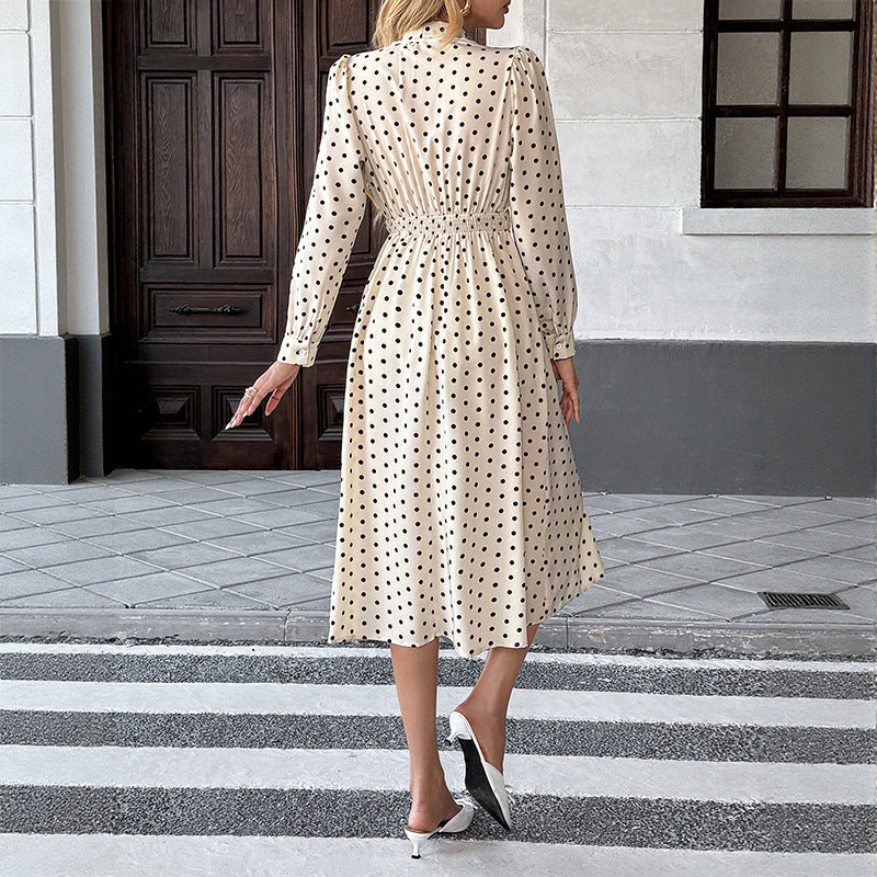 Clara | Polka Dot Bow-Neck Midi Dress