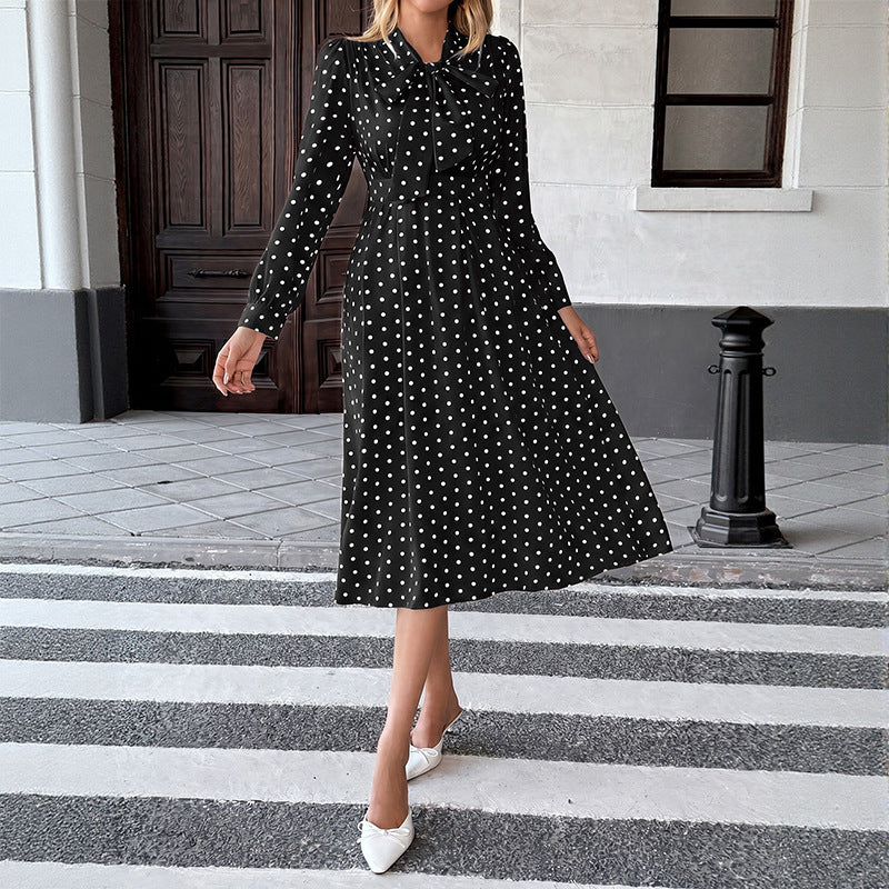 Clara | Polka Dot Bow-Neck Midi Dress