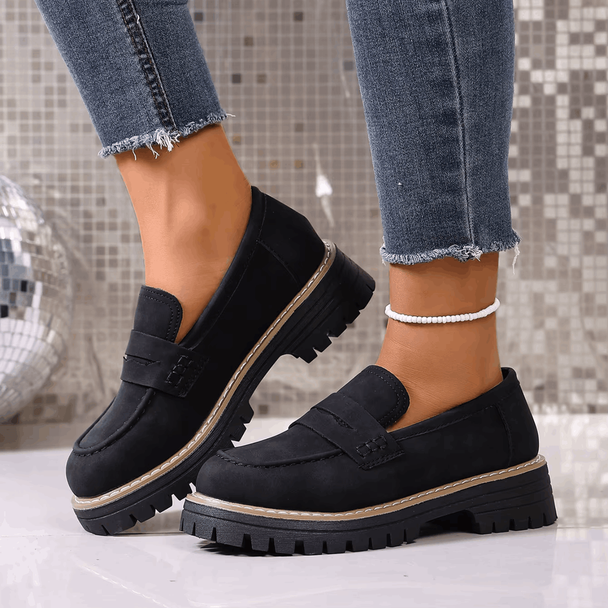 Elsa | Suede-Look Lug Sole Loafers