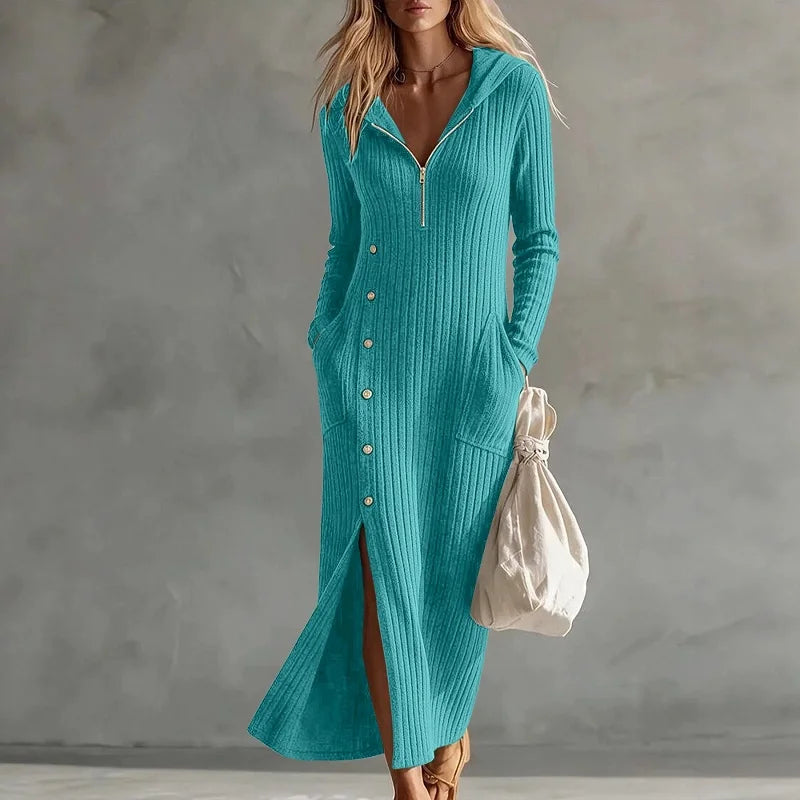 Marcie | Ribbed Hooded Midi Dress