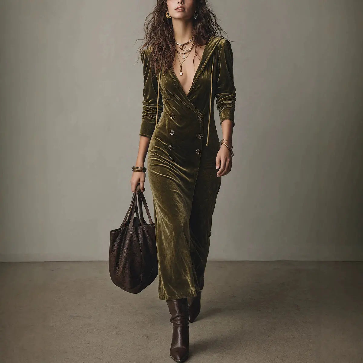 Alexandra | Velvet Hooded Midi Dress