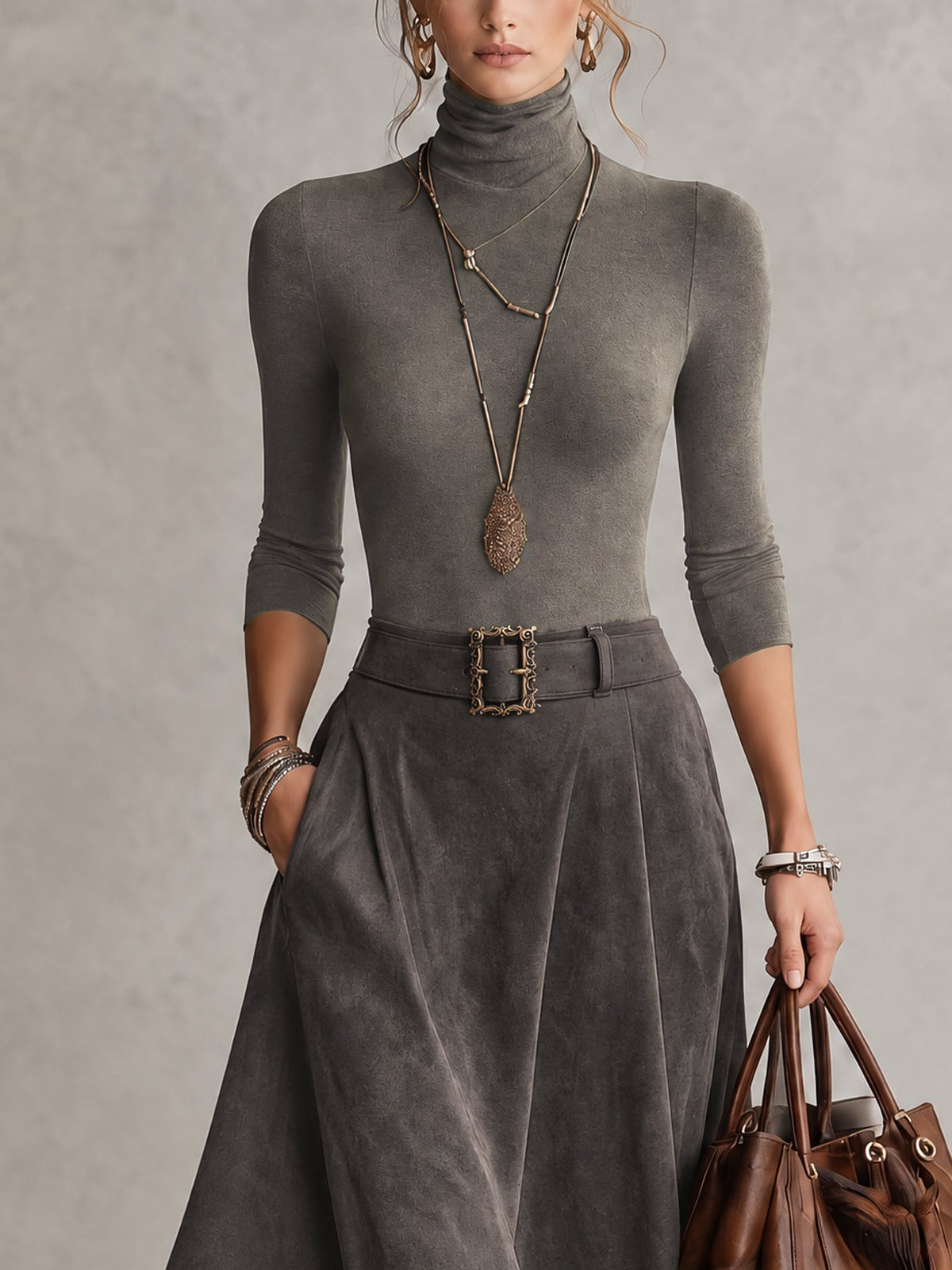 Fabiola | Turtleneck Top & Asymmetric Skirt Set