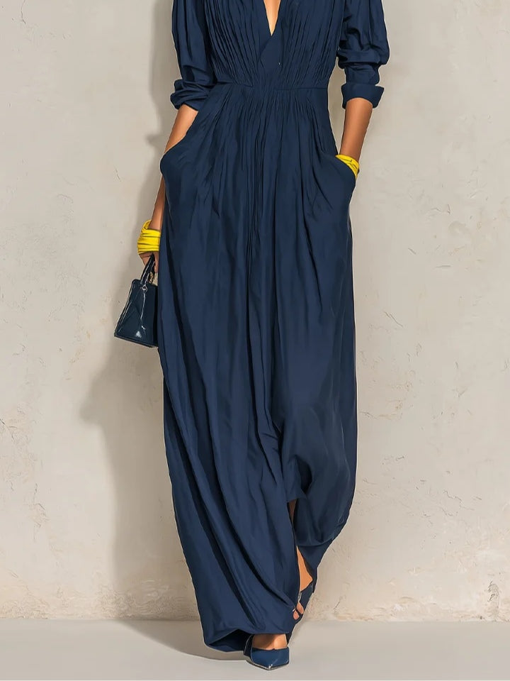 Nesta | Pleated V-Neck Maxi Dress