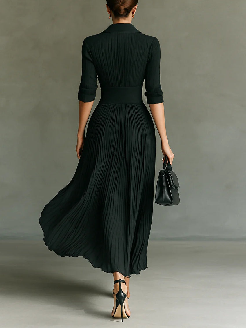 Eileen | Pleated Lapel Maxi Dress