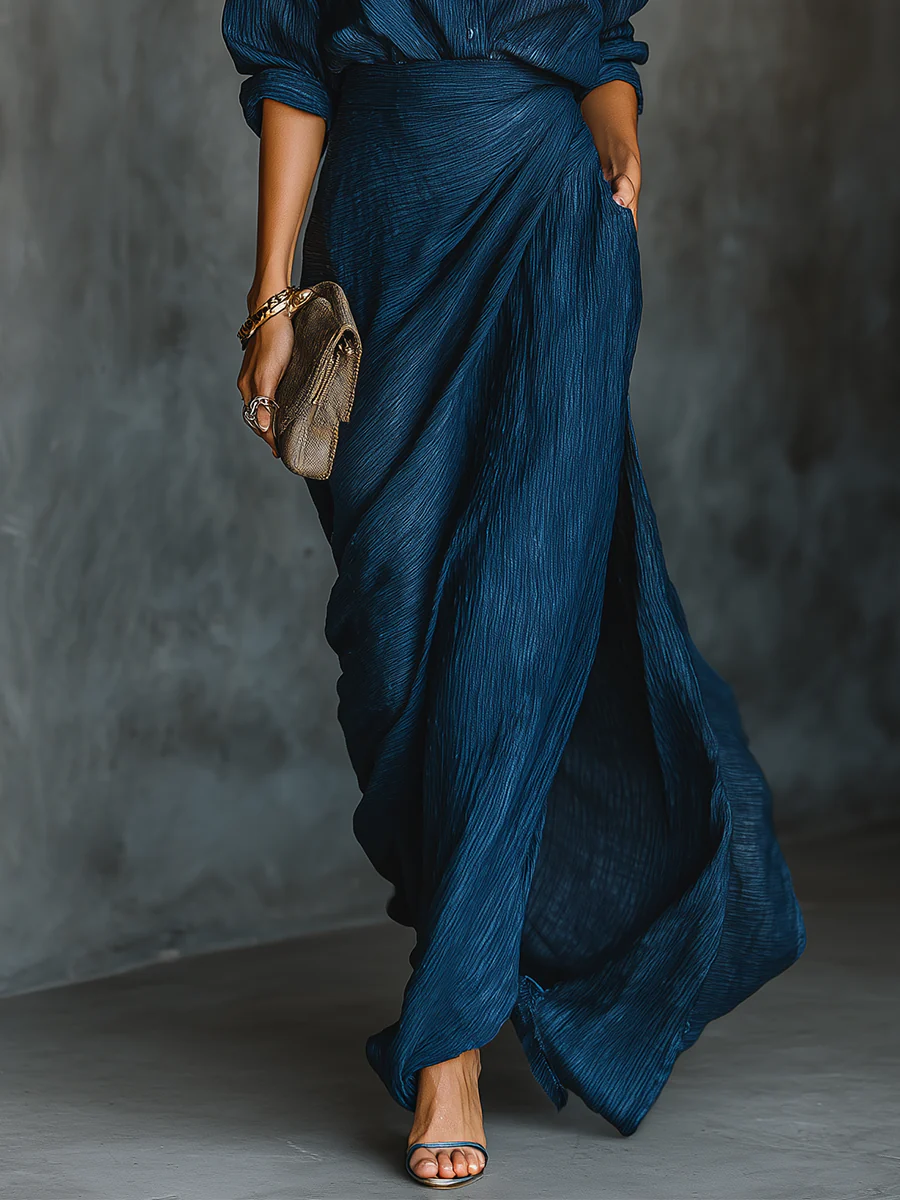 Molly | Shirt and Draped Maxi Skirt Set