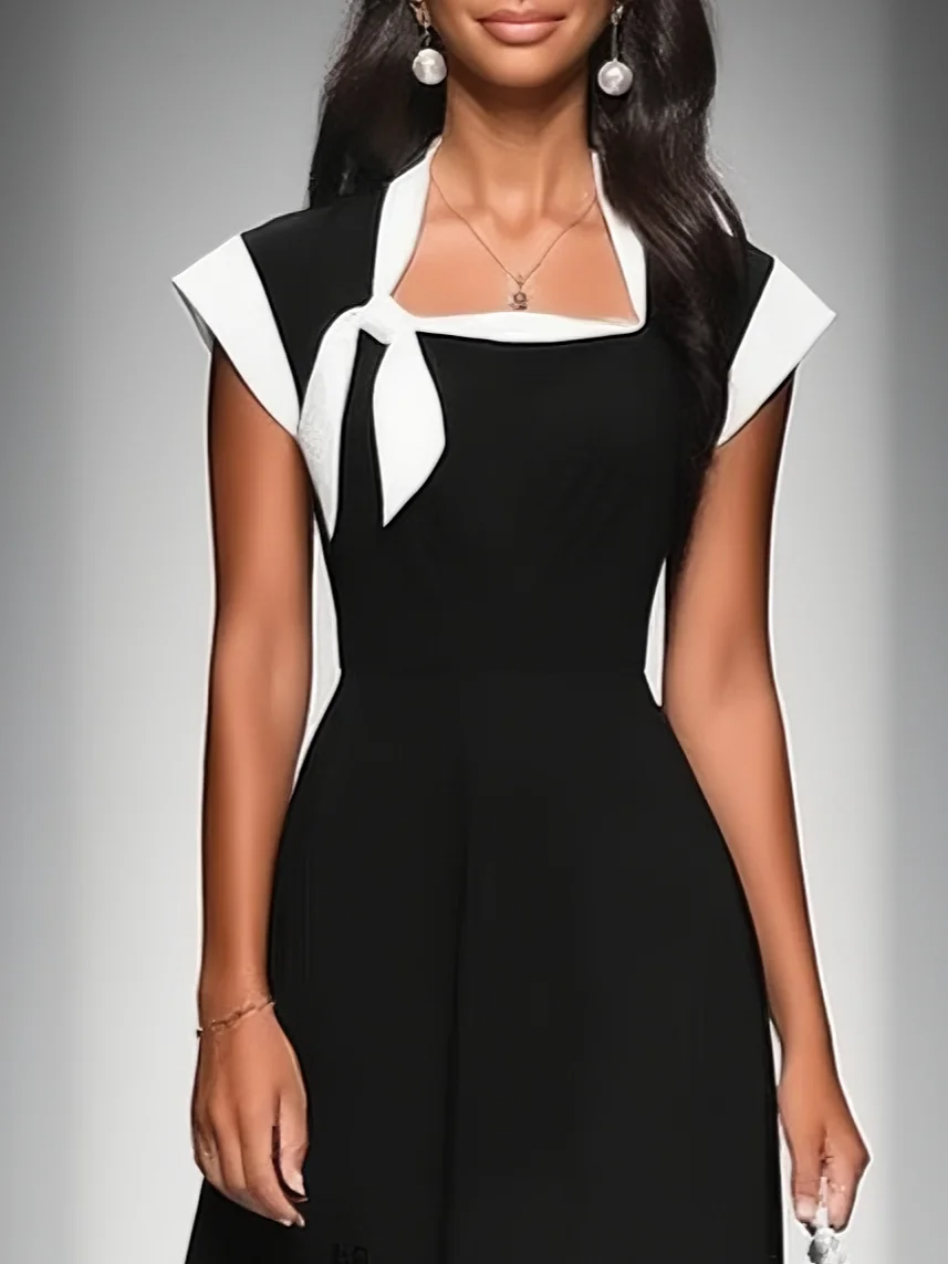 June | Color-Block Square-Neck Midi Dress