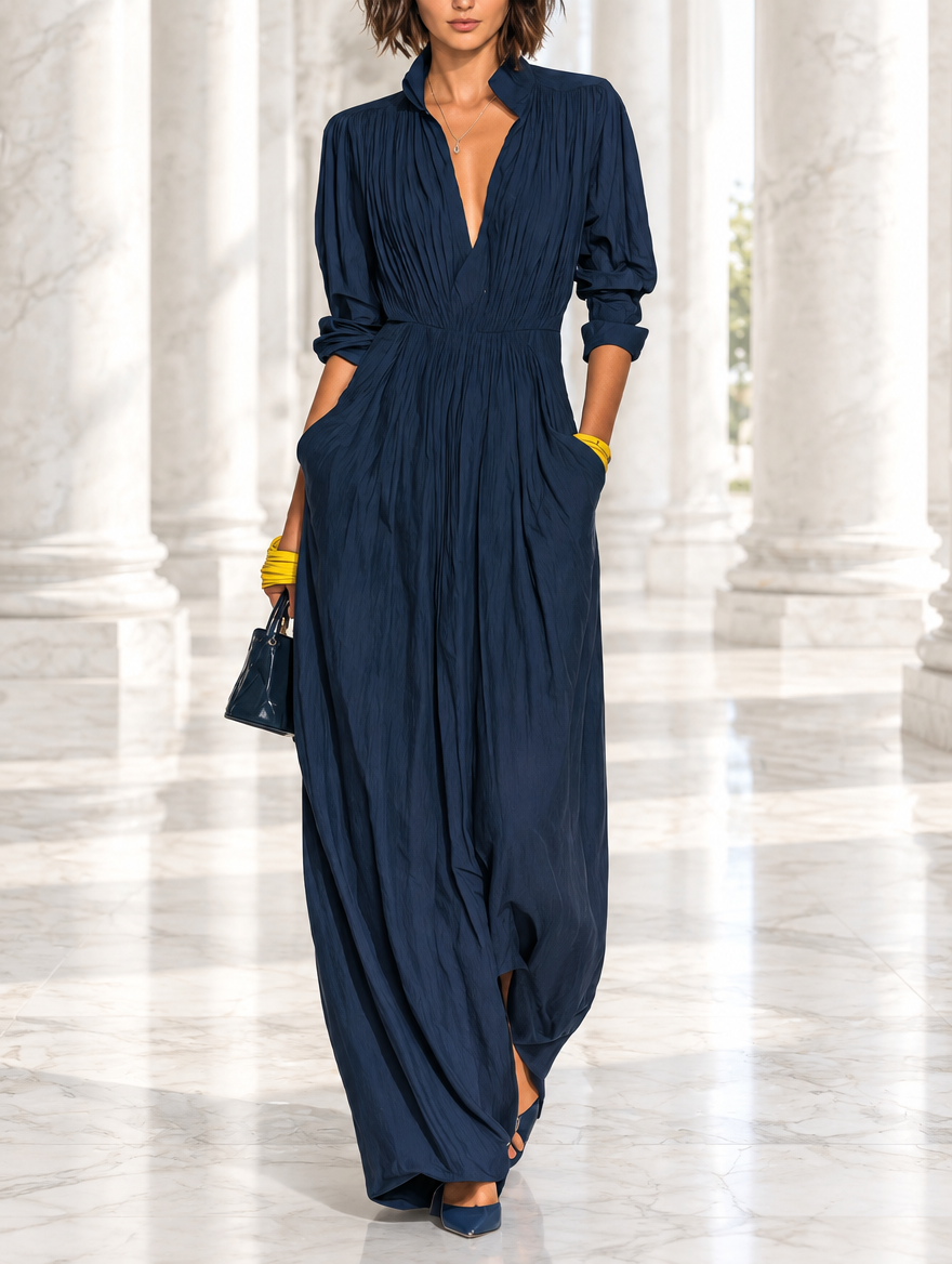Paloma | Pleated V-Neck Maxi Dress