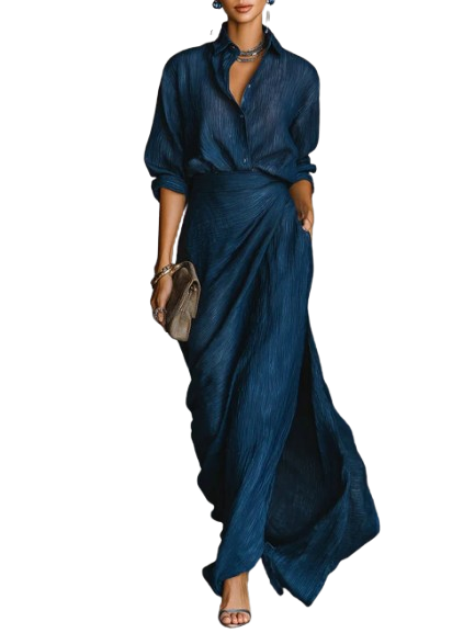 Molly | Shirt and Draped Maxi Skirt Set