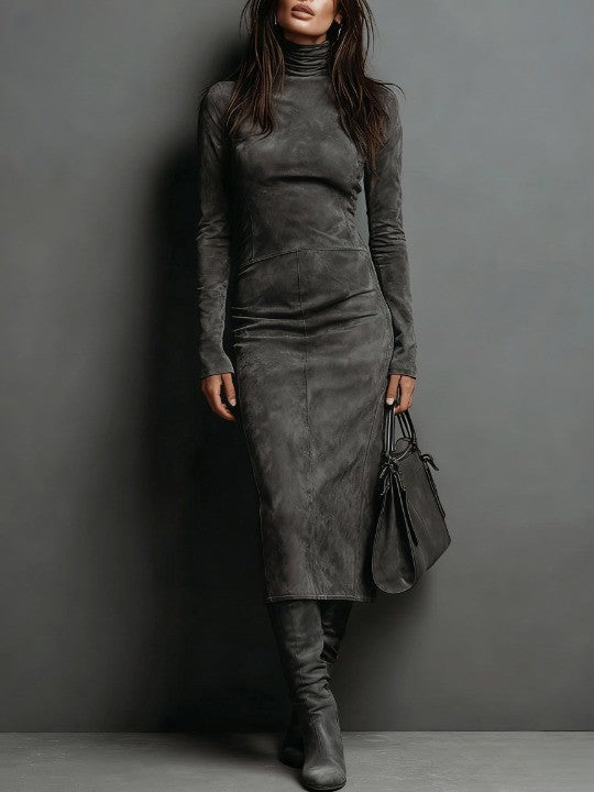 Holly | Suede-Look High-Neck Midi Dress