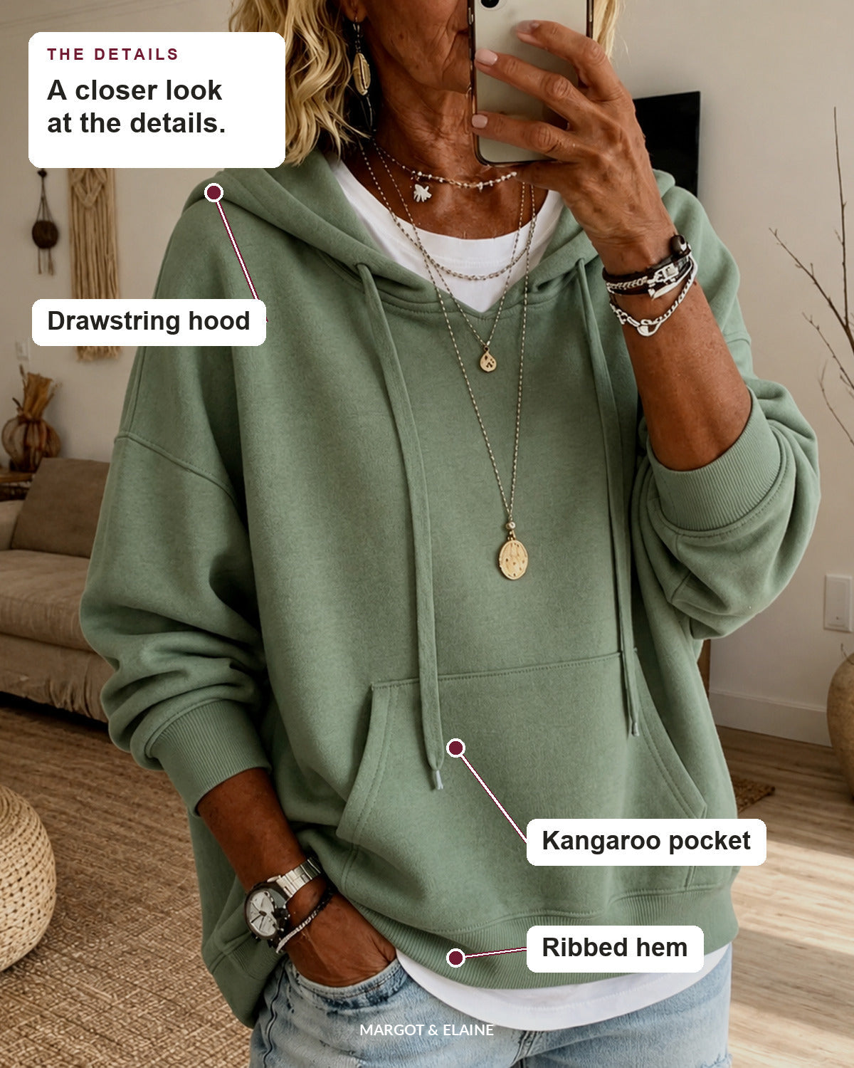 Amandine | Sage Green Oversized Hooded Sweater