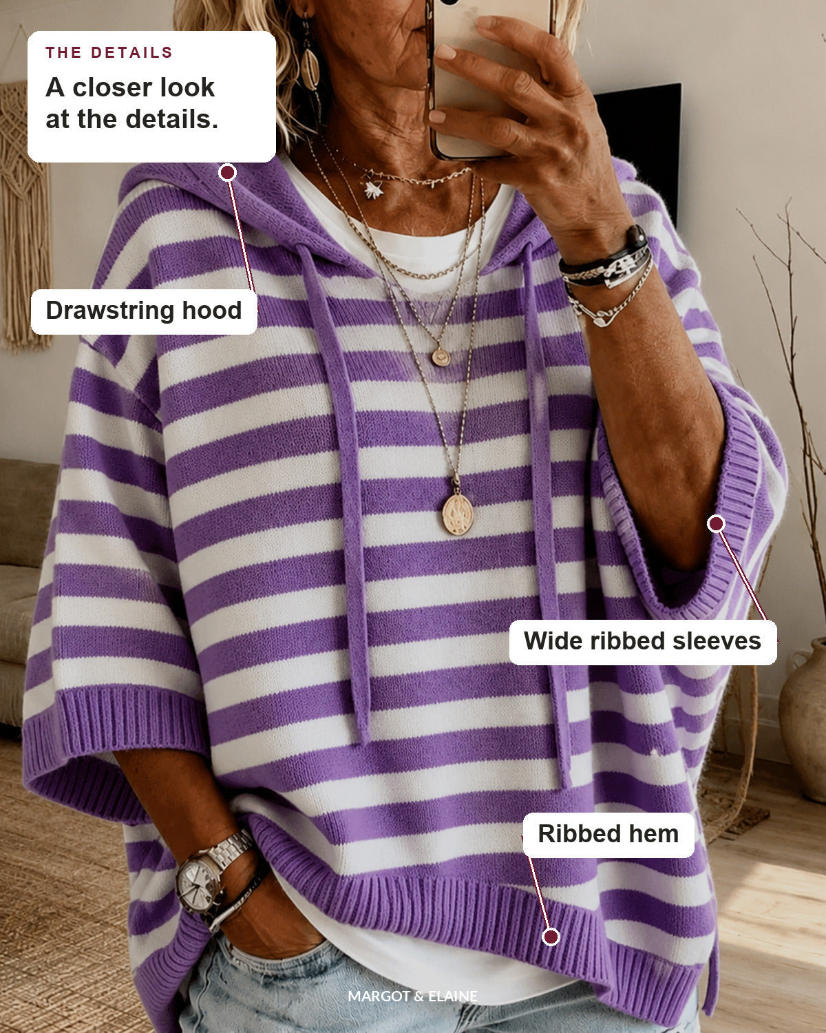 Anais | Purple Striped Hooded Poncho Sweater