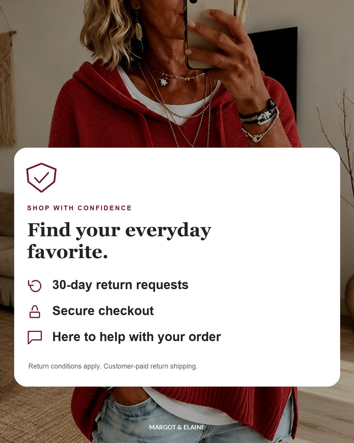 Claire | Red Hooded Poncho Sweater