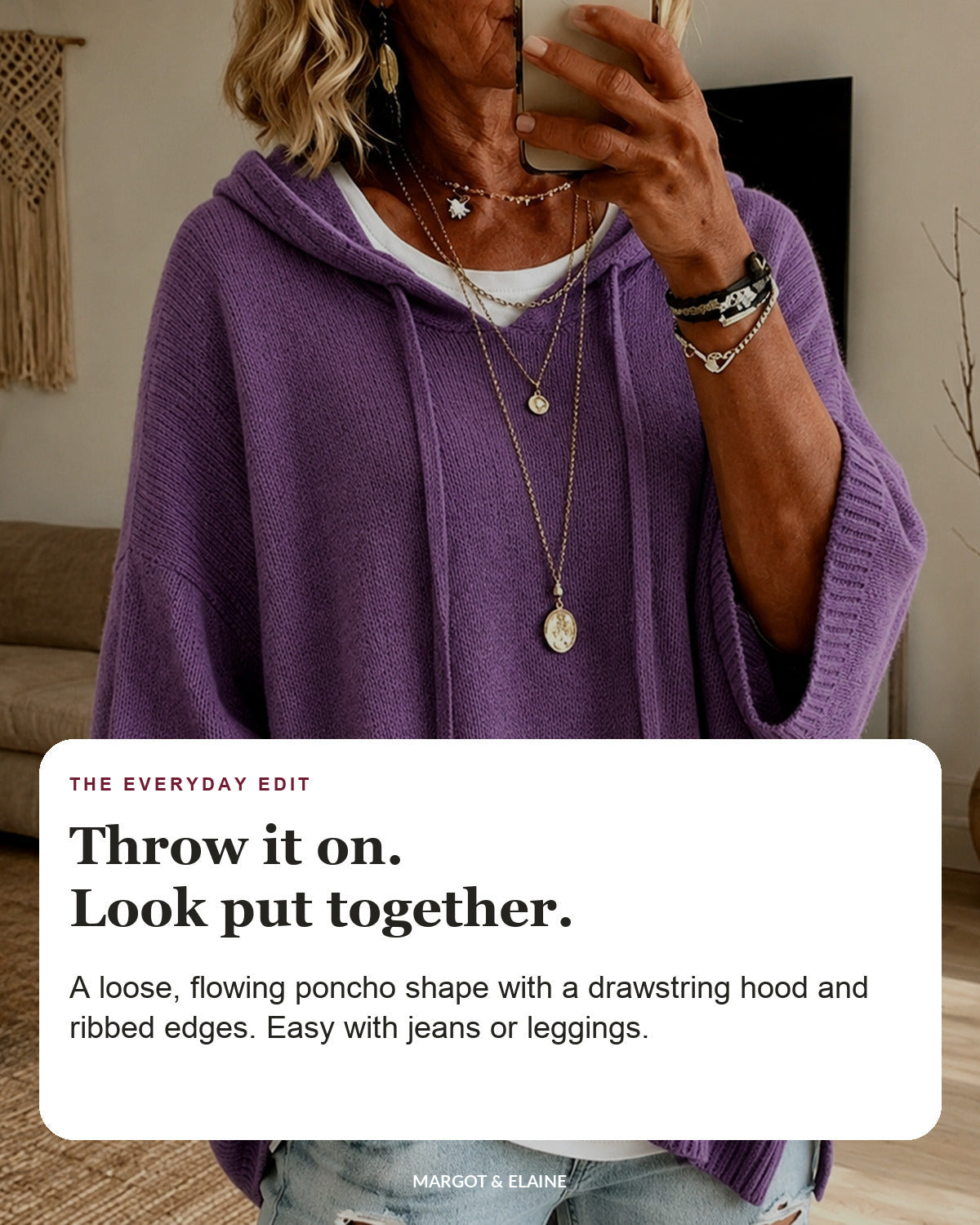 Elodie | Purple Hooded Poncho Sweater