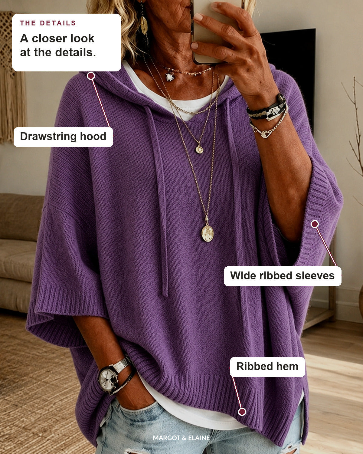 Elodie | Purple Hooded Poncho Sweater