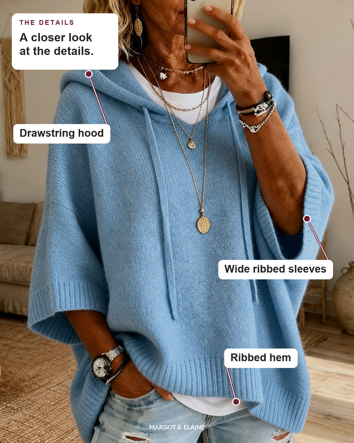 Lea | Sky Blue Hooded Poncho Sweater