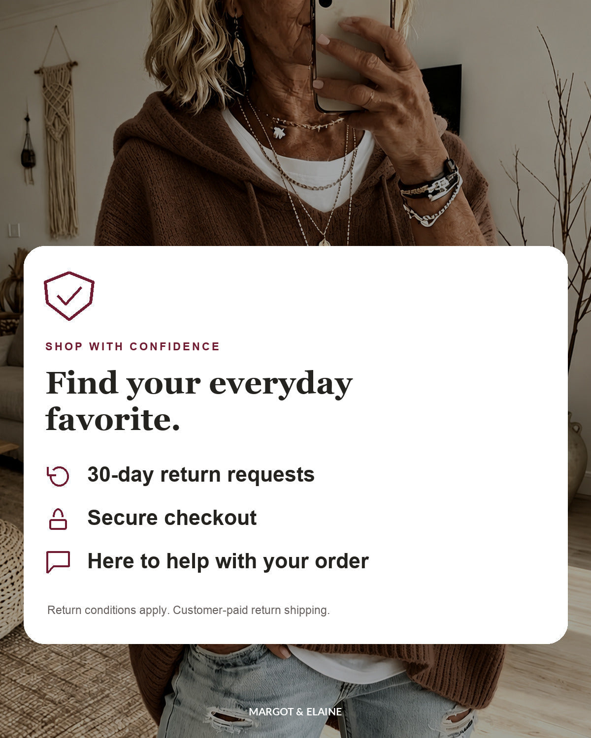 Louise | Brown Hooded Poncho Sweater
